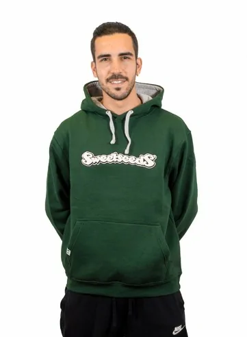 Felpa con cappuccio verde rilievo Logo scritta