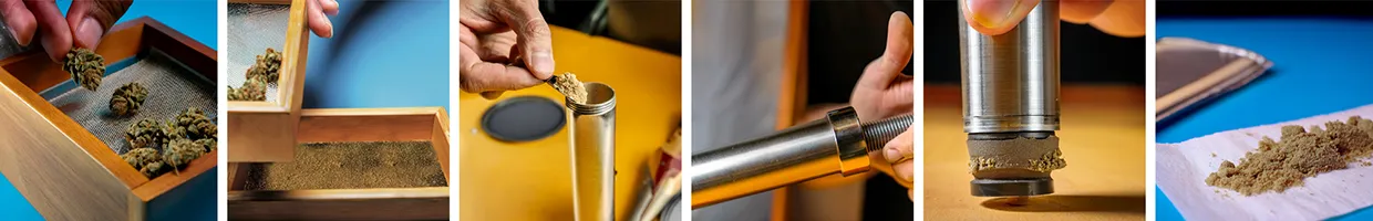 Dry sift en polvo y prensado.